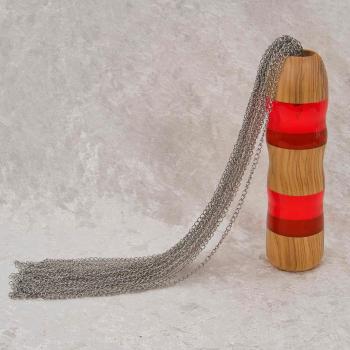Preview: Weihnachtsset: Olivenholz-Kettenflogger mit rotem Epoxidharz + Paddle mit Kussmund-Motiv