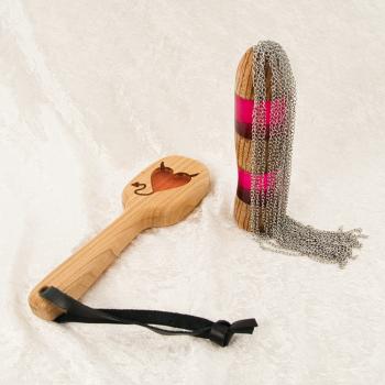 Preview: Weihnachtsset: BDSM-Einsteigerset – Zebrano-Flogger + Teufelsherz-Paddle | tinglytime